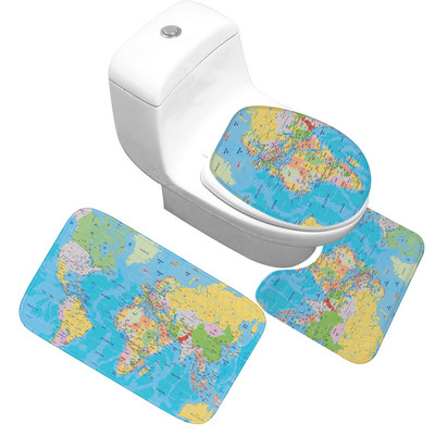 Zeegle Soft Bathroom Bath Absorbent World Map Χαλιά τουαλέτας Εκτύπωση Χαλιά μπάνιου Χαλάκια μπάνιου Αντιολισθητικό Σετ πατάκι μπάνιου