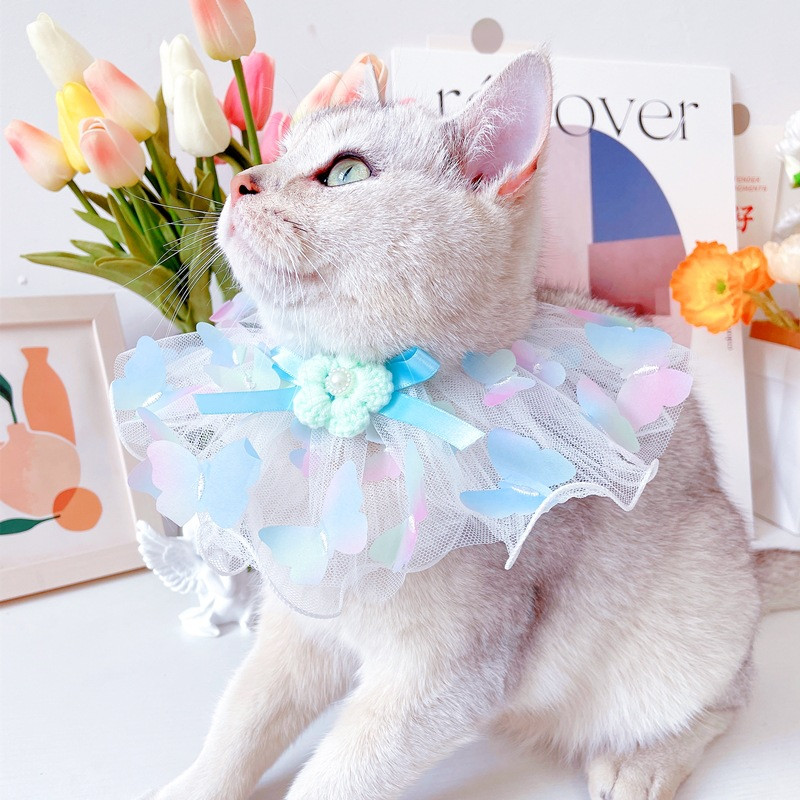 Vilinski cvjetni mačji rubac, podesiva ogrlica za mačiće sa zvonom, ogrlica za kućne ljubimce, slatki šal za male pse, slatki dodaci za mačiće