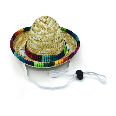 Mačka Pokrivalo za glavu Šešir za kućnog ljubimca Ljetni dodaci Pleteni slamnati šešir u meksičkom stilu Naočale Zlatna ogrlica