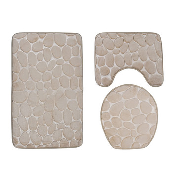 Удебелен фланелен килим за баня Тоалетни килими 3D калдъръмени релефни постелки за баня Неплъзгащи се килими за баня Подложки за тоалетна