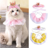 Mačka Bandana Princess Cat Kostimi Slatke čipkaste pseće bandane Mačja kruna Dodaci za mačiće Male pse Odijelo za djevojčice Rođendanska zabava