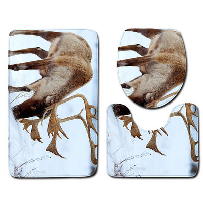 Zeegle 3D printani Wapiti set prostirki za kupaonicu Neklizajući postolje, tepih, poklopac, poklopac za WC školjku, upijajuća voda, prostirka za kupaonicu, prostirka za noge, podna prostirka za WC školjku