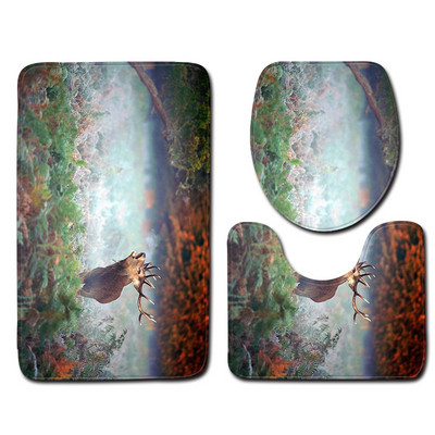 Zeegle 3D printani Wapiti set prostirki za kupaonicu Neklizajući postolje, tepih, poklopac, poklopac za WC školjku, upijajuća voda, prostirka za kupaonicu, prostirka za noge, podna prostirka za WC školjku