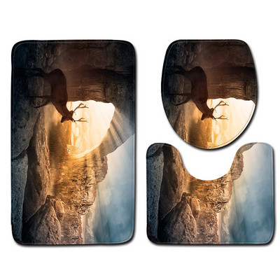 Zeegle 3D printani Wapiti set prostirki za kupaonicu Neklizajući postolje, tepih, poklopac, poklopac za WC školjku, upijajuća voda, prostirka za kupaonicu, prostirka za noge, podna prostirka za WC školjku