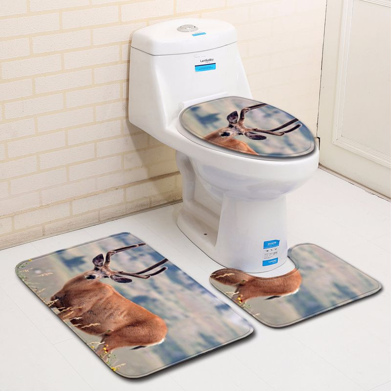 Zeegle 3D printani Wapiti set prostirki za kupaonicu Neklizajući postolje, tepih, poklopac, poklopac za WC školjku, upijajuća voda, prostirka za kupaonicu, prostirka za noge, podna prostirka za WC školjku