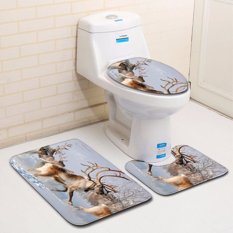 Zeegle 3D printani Wapiti set prostirki za kupaonicu Neklizajući postolje, tepih, poklopac, poklopac za WC školjku, upijajuća voda, prostirka za kupaonicu, prostirka za noge, podna prostirka za WC školjku