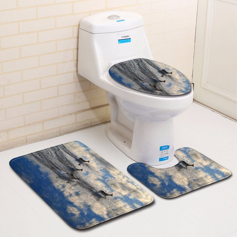 Zeegle 3D printani Wapiti set prostirki za kupaonicu Neklizajući postolje, tepih, poklopac, poklopac za WC školjku, upijajuća voda, prostirka za kupaonicu, prostirka za noge, podna prostirka za WC školjku