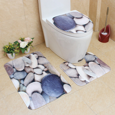 Otthoni dekorációs toalett szőnyeg szett 3D nyomtatás Fürdőszoba szőnyeg szőnyeg nedvszívó WC ülőkehuzat szőnyeg és csúszásmentes padlószőnyeg szett
