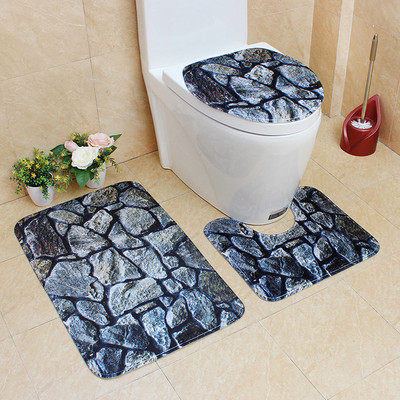 Otthoni dekorációs toalett szőnyeg szett 3D nyomtatás Fürdőszoba szőnyeg szőnyeg nedvszívó WC ülőkehuzat szőnyeg és csúszásmentes padlószőnyeg szett