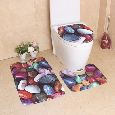 Otthoni dekorációs toalett szőnyeg szett 3D nyomtatás Fürdőszoba szőnyeg szőnyeg nedvszívó WC ülőkehuzat szőnyeg és csúszásmentes padlószőnyeg szett
