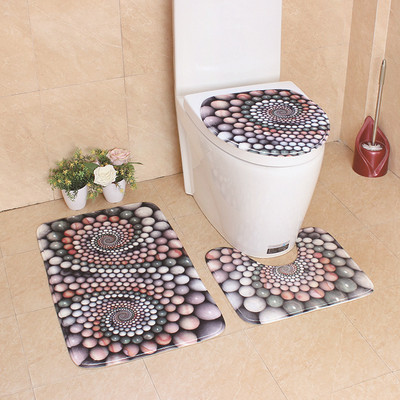 Otthoni dekorációs toalett szőnyeg szett 3D nyomtatás Fürdőszoba szőnyeg szőnyeg nedvszívó WC ülőkehuzat szőnyeg és csúszásmentes padlószőnyeg szett