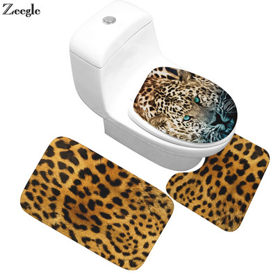 Zeegle Leopard Tiger 3 τεμ./σετ Χαλί μπάνιου Memory Αφρός Μπάνιου Αντιολισθητικό χαλάκι μπάνιου Χαλί μπάνιου απορροφητικό χαλάκι μπάνιου