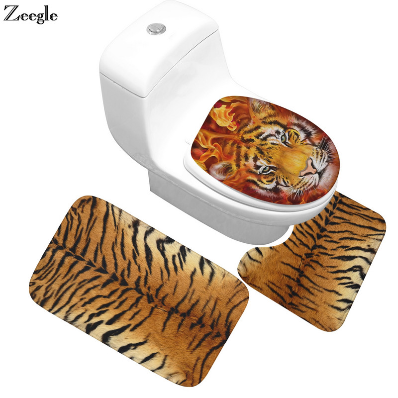 Zeegle Leopard Tiger 3tk/komplekt Vannitoa vaip Memory Foam vannimatt Libisemiskindel matt WC-le Vannitoa vaip Imav vannitoamatt