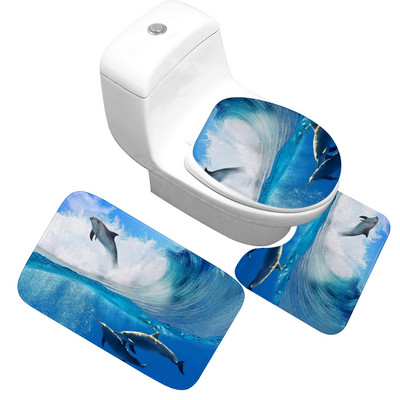 Zeegle 3 kom/set Neklizajuća flanelska kupaonska prostirka za kupaonicu Otisnuta podloga za WC školjku Podna prostirka za kupaonicu Jastučić za noge