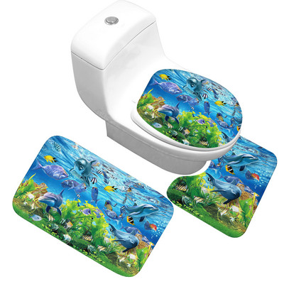 Zeegle 3 kom/set Neklizajuća flanelska kupaonska prostirka za kupaonicu Otisnuta podloga za WC školjku Podna prostirka za kupaonicu Jastučić za noge