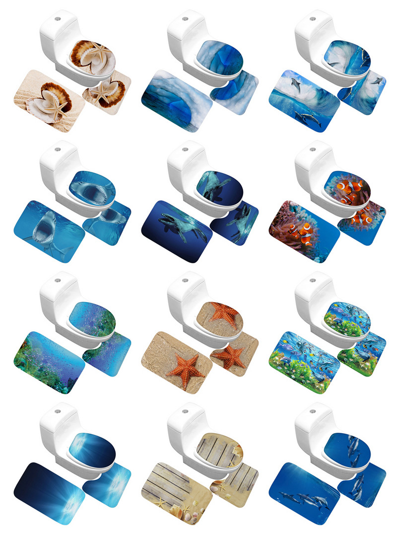 Zeegle 3 kom/set Neklizajuća flanelska kupaonska prostirka za kupaonicu Otisnuta podloga za WC školjku Podna prostirka za kupaonicu Jastučić za noge