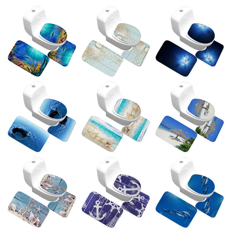 Zeegle 3 kom/set Neklizajuća flanelska kupaonska prostirka za kupaonicu Otisnuta podloga za WC školjku Podna prostirka za kupaonicu Jastučić za noge