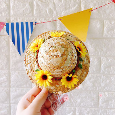 9 cm proljetni suncokret cvjetni mačji slamnati šešir Sombrero za plažu Slatki pas Kapa za sunčanje Šeširi za zabave Havajski stil Kućni ljubimci Šešir za pse Dodaci