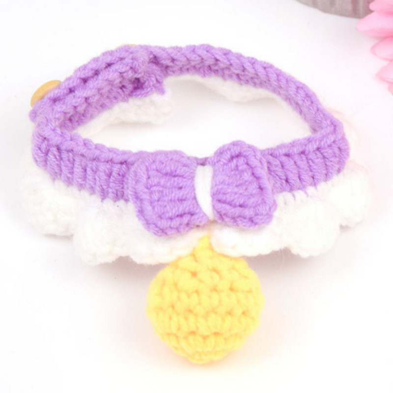 Slatka kravata s mašnom Ručno pletene ogrlice za mačke Mali psi Zvono za pletenje Slatka pletena mačka koja zvoni Tiha ogrlica Dodaci za kućne ljubimce
