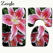 Zeegle Prostirka za kupaonicu sa cvjetnim uzorkom od 3 komada Protivklizna kupaonska prostirka za kupaonicu Prostirka za tuširanje Flanelska upijajuća navlaka za WC školjku Prostirke za kupaonicu