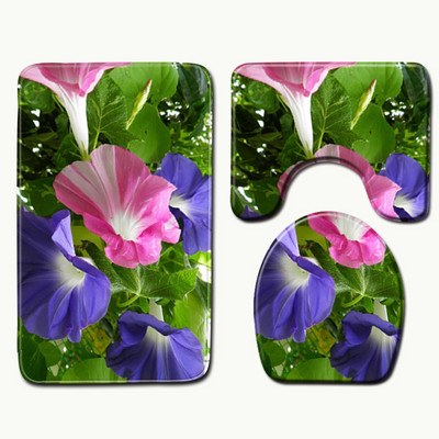 Zeegle Prostirka za kupaonicu sa cvjetnim uzorkom od 3 komada Protivklizna kupaonska prostirka za kupaonicu Prostirka za tuširanje Flanelska upijajuća navlaka za WC školjku Prostirke za kupaonicu