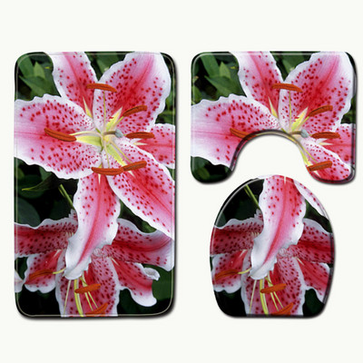 Zeegle Prostirka za kupaonicu sa cvjetnim uzorkom od 3 komada Protivklizna kupaonska prostirka za kupaonicu Prostirka za tuširanje Flanelska upijajuća navlaka za WC školjku Prostirke za kupaonicu