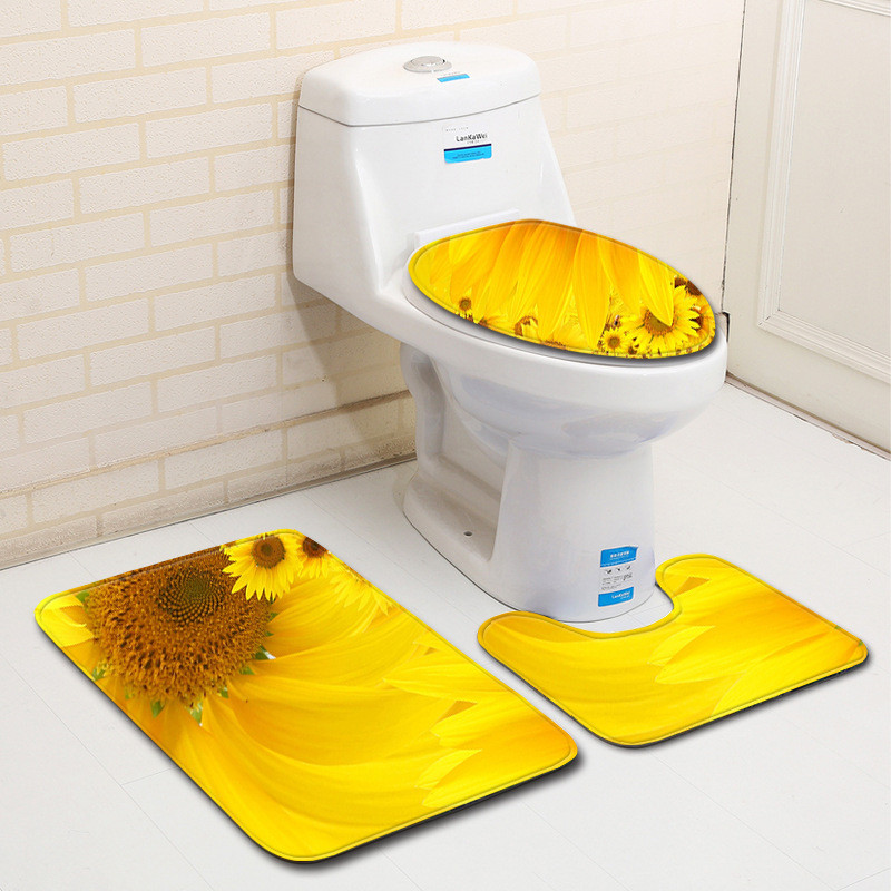 Zeegle Prostirka za kupaonicu sa cvjetnim uzorkom od 3 komada Protivklizna kupaonska prostirka za kupaonicu Prostirka za tuširanje Flanelska upijajuća navlaka za WC školjku Prostirke za kupaonicu