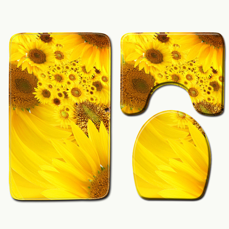 Zeegle Prostirka za kupaonicu sa cvjetnim uzorkom od 3 komada Protivklizna kupaonska prostirka za kupaonicu Prostirka za tuširanje Flanelska upijajuća navlaka za WC školjku Prostirke za kupaonicu