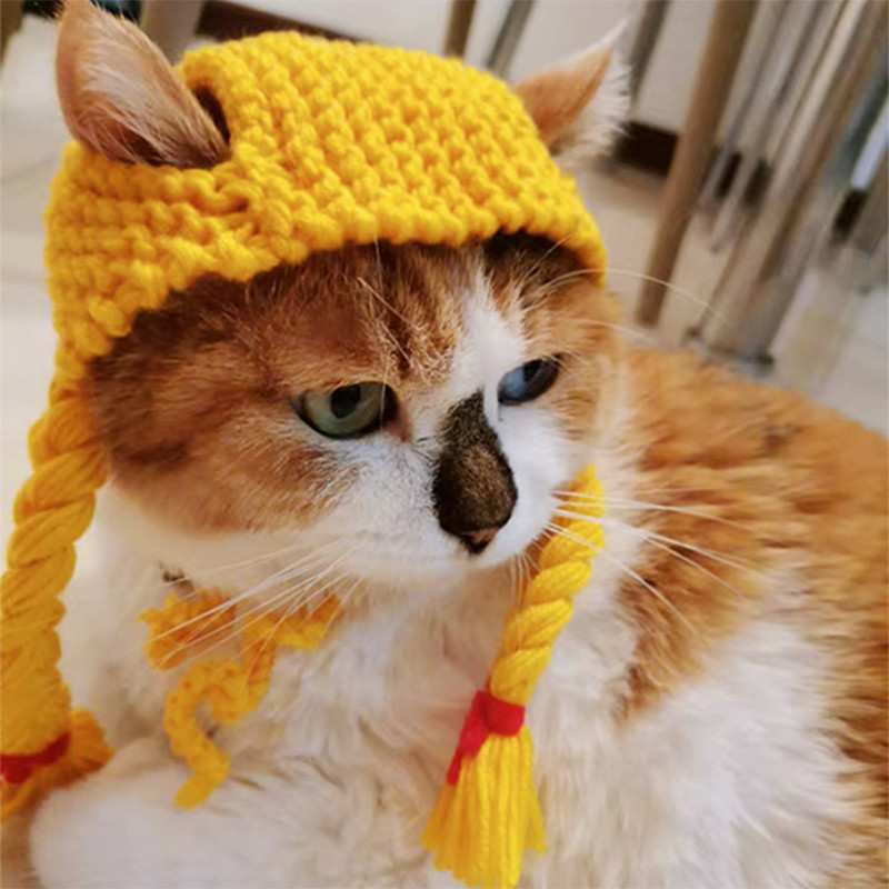 Kaķu galvassegas Ar rokām darināta pinuma cepure Kaķu parūka cepure Britu īsa amerikāņu īsa kaķa galvassega Mājdzīvnieku aksesuāri Trikotāžas cepure