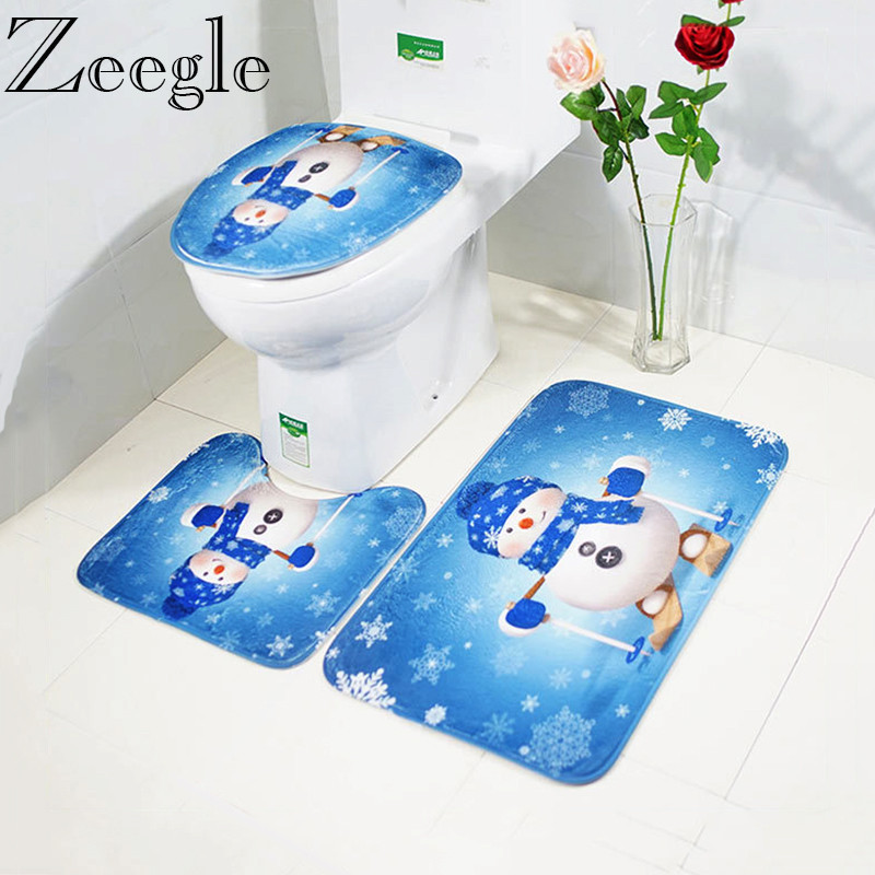 Zeegle 3Pcs Kupaonska prostirka Božićni tepih za kupaonicu Neklizajuće kupaonske podne prostirke Kupaonske prostirke Prostirka za noge Upijajuća kupaonska prostirka