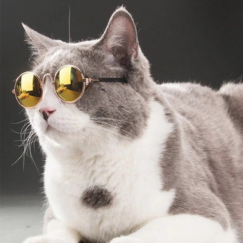 Продукти за домашни любимци Прекрасни винтидж кръгли слънчеви очила за котки Отражение Очила за очила за малки кучета Котка Снимки на домашни любимци Подпори Аксесоари