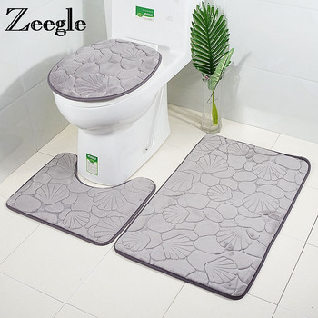 Zeegle 3D релефна подложка за баня Противоплъзгащи се подови подложки за баня 3 бр. Килим за баня Абсорбираща подложка за тоалетна Килим Килимчета за баня