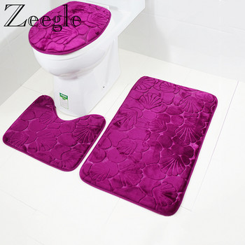 Zeegle 3D релефна подложка за баня Противоплъзгащи се подови подложки за баня 3 бр. Килим за баня Абсорбираща подложка за тоалетна Килим Килимчета за баня