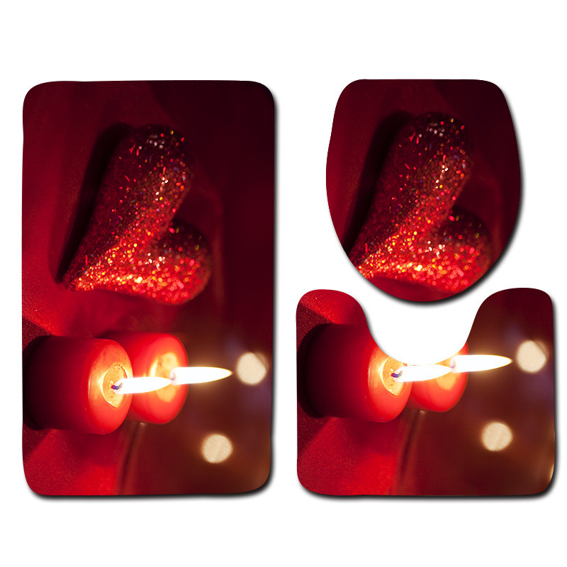 Zeegle 3 vnt Vonios kilimėlių rinkinys Romantiškas raudonas širdies raštas vonios kilimėlis Neslystantis dušo kilimėlis tualeto grindų kilimėliai pjedestalinis kilimėlių vonios kilimėlių rinkinys