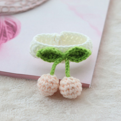 Heklani šal s ogrlicom od slatke trešnje, bijeli mače, pas, ogrlica, šal za kućne ljubimce, dodaci za mace, yorkija, čivavu