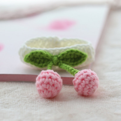 Heklani šal s ogrlicom od slatke trešnje, bijeli mače, pas, ogrlica, šal za kućne ljubimce, dodaci za mace, yorkija, čivavu