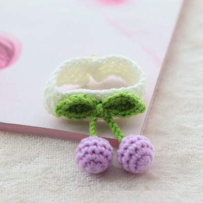 Heklani šal s ogrlicom od slatke trešnje, bijeli mače, pas, ogrlica, šal za kućne ljubimce, dodaci za mace, yorkija, čivavu