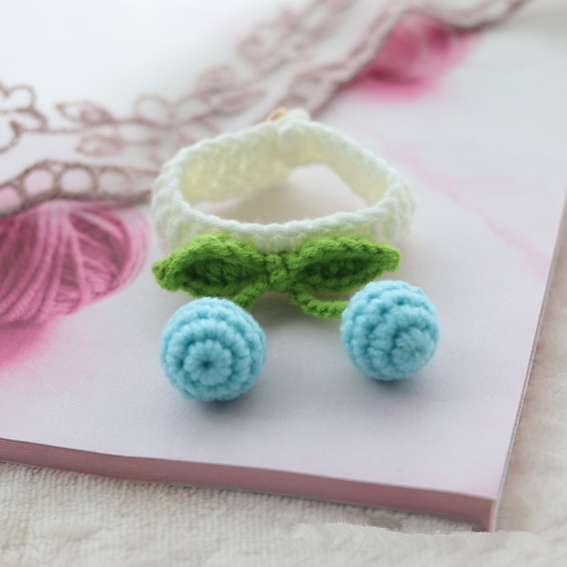 Heklani šal s ogrlicom od slatke trešnje, bijeli mače, pas, ogrlica, šal za kućne ljubimce, dodaci za mace, yorkija, čivavu