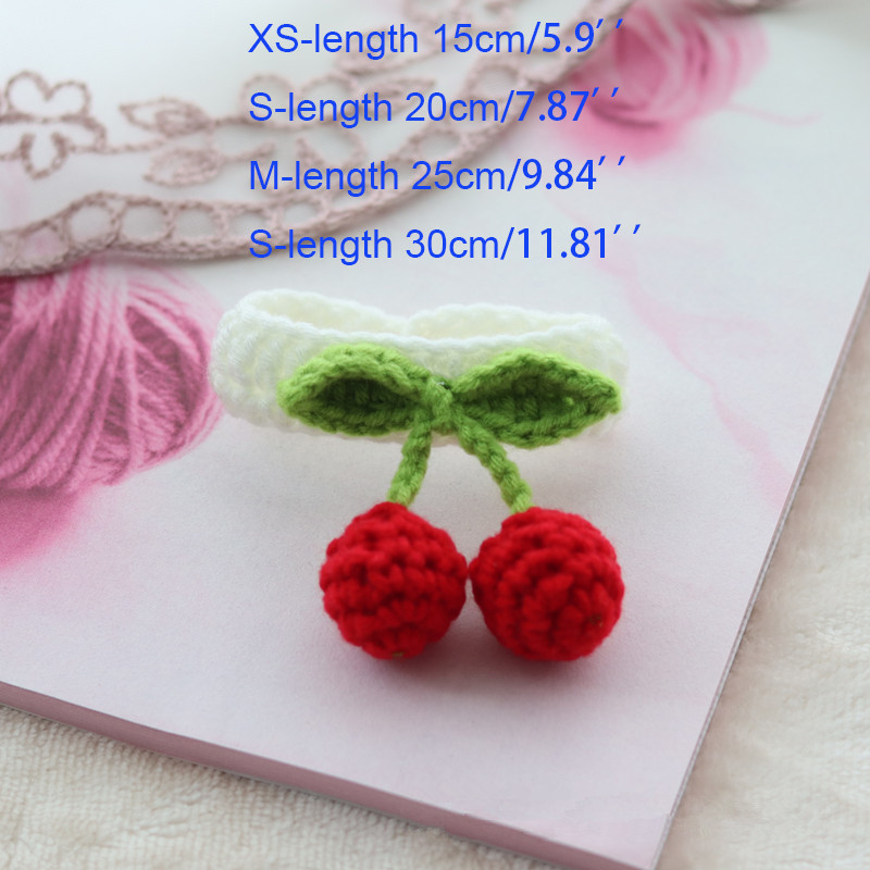 Heklani šal s ogrlicom od slatke trešnje, bijeli mače, pas, ogrlica, šal za kućne ljubimce, dodaci za mace, yorkija, čivavu