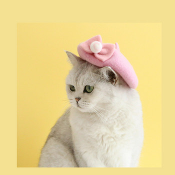 Καπέλο γάτας Bowknot Cherry Dog Beret Μάλλινο καπέλο Headband Beanie Grooming Χριστουγεννιάτικη στολή για μαλλιά Αξεσουάρ φωτογραφιών για διακοπές Καπέλο για κατοικίδια