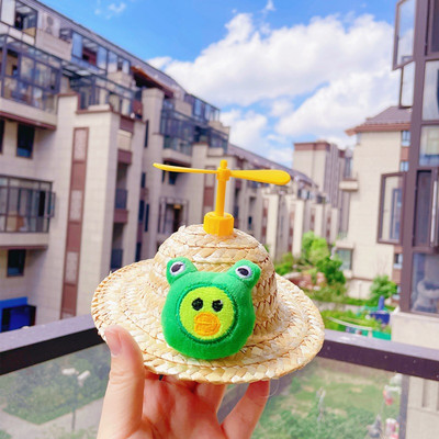 Slatki tkani slamnati šešir Dodatak za kostim za psa, mačku, šešir, proljeće, ljeto, smiješan šešir za sunčanje, krilo vilin konjic, pompon, mače, štene, pokrivalo za glavu