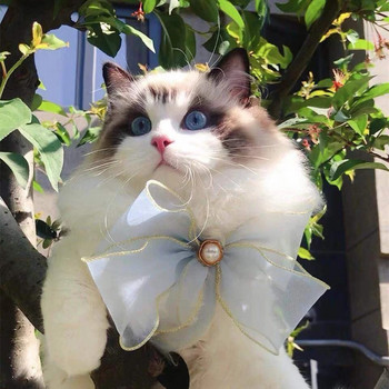 Organza Pearl Cat Kitten Κορδέλα Πολύχρωμη γοητευτική γατούλα Γάτα Κολάρο Σκύλος Κολιέ παπιγιόν Κεφαλή Διακόσμηση για κατοικίδια Φιόγκοι Cat Yorkie Bengal Rag