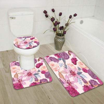 Bohemia Pink Flower 3pcs Set prostirki za kupaonicu Protuklizni tepih Otirač Kupaonska navlaka Otirač za WC školjku Kupaonska prostirka Pribor za WC