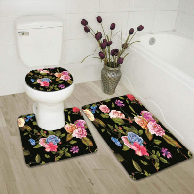 Bohemia Pink Flower 3pcs Set prostirki za kupaonicu Protuklizni tepih Otirač Kupaonska navlaka Otirač za WC školjku Kupaonska prostirka Pribor za WC