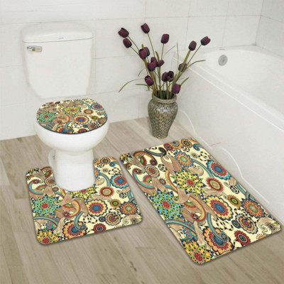 Bohemia Pink Flower 3pcs Set prostirki za kupaonicu Protuklizni tepih Otirač Kupaonska navlaka Otirač za WC školjku Kupaonska prostirka Pribor za WC