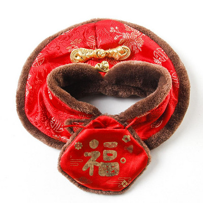 Cat Tang-Suit Svečani ogrtač Topli ovratnici s crvenom omotnicom Jesen Zima Kineski stil Novogodišnja odjeća Mekani šal za pse