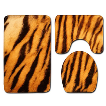 Leopard Print Animal Tiger Print Τριών τεμαχίων Αντιολισθητικό Κάλυμμα Τουαλέτας Zebra Κάλυμμα Χαλιού Μπάνιου Χαλί δαπέδου Διακόσμηση μπάνιου