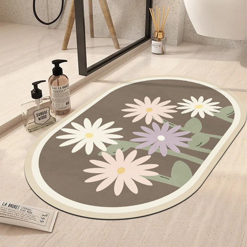 Ziedu vannas paklājiņš jauks pastorāls stila vannas istabas dušas absorbējošs ātri žūstošs kāju paklājiņš viesistabas ieejas paklājiņš