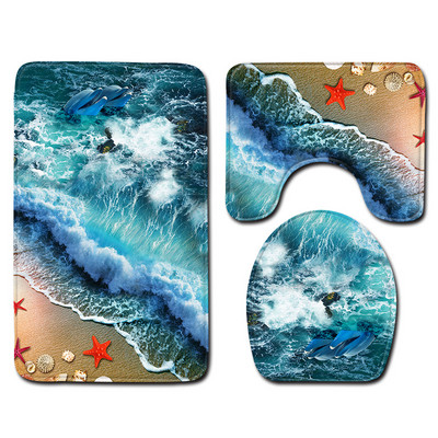 Sea Beach 3D set prostirki za kupanje Kupaonski tepisi 2022. Otirač Tepih Ekološki tepisi za uređenje doma Deka za spavaću sobu Navlaka za WC školjku