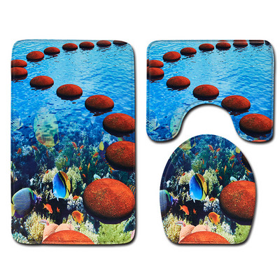 Sea Beach 3D set prostirki za kupanje Kupaonski tepisi 2022. Otirač Tepih Ekološki tepisi za uređenje doma Deka za spavaću sobu Navlaka za WC školjku